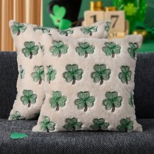 St Patricks Day Pillow Covers 18x18 Inch Set of 2 Green Embroidery Shamrock Deco