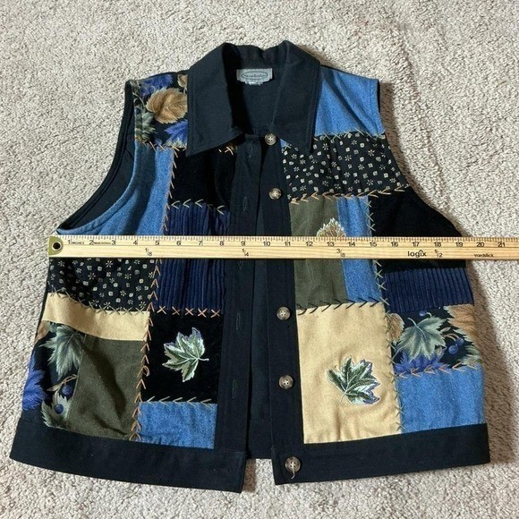 VTG Stonebridge Patchwork Embroidered Leaf Button… - image 5