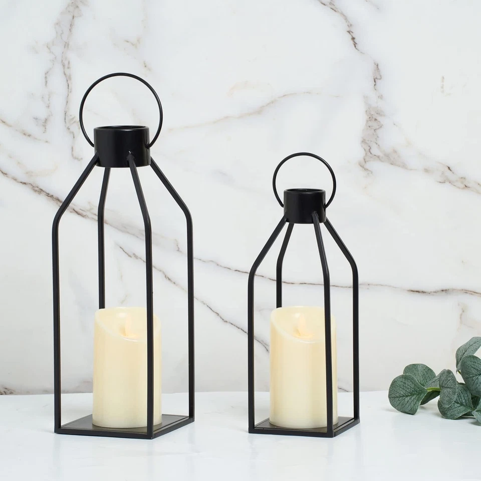 Modern Farmhouse Lantern Decor,2 Pack Black Metal Candle Lantern Front Porch Dec - image 2 of 4