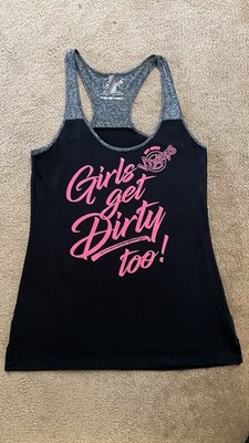 Off Road Vixens Women's  Girls Get Dirty Too   Black Razor Back Tank Top Size M