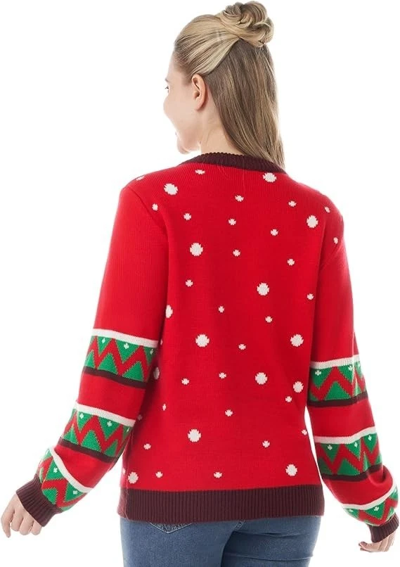 Adult LED Light Up Christmas Ugly Sweater with Light Bulbs, Red Reindeer - Image 2 of 4