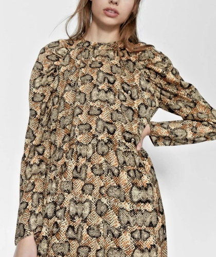 Zara Maxikleid Schlangenhautmuster Rüschen fließende Ärmel Gr. XS #1493 - Bild 6 von 15
