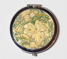 Mucha Art Nouveau Deco Peony Compact Mirror Make Up Pocket Mirror Cosmetic