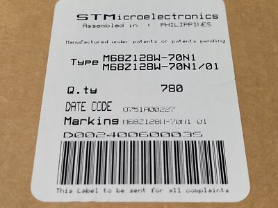 (1560 PCS) M68Z128W-70N1 STMICRO Standard SRAM, 128KX8, 70ns, CMOS, TSOP32