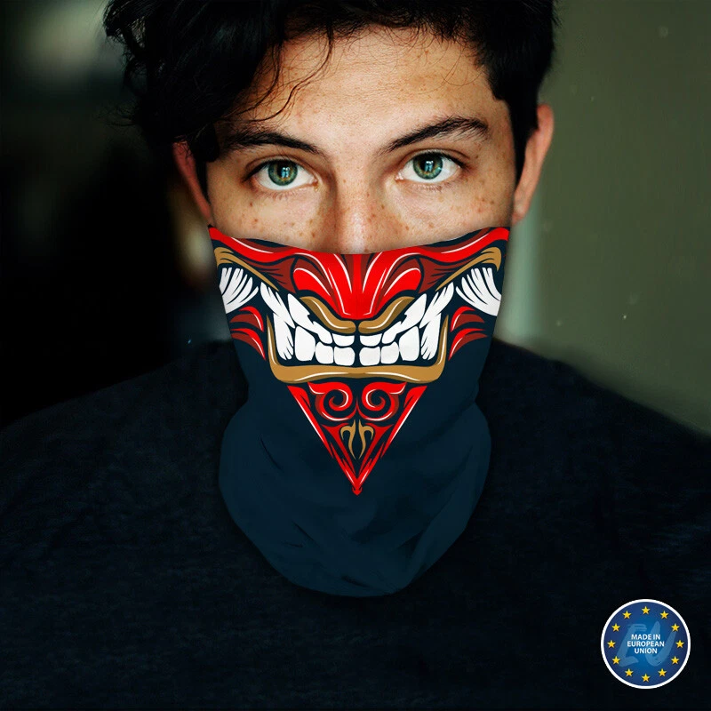 Washable Fabric Face Cover Neck Gaiter Red Samurai Mask Design II EU Made - Image 3 of 4