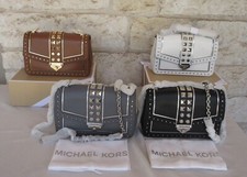 Michael Kors Lg Soho Leather Frameout Studded Chain Bag Black White Luggage Grey