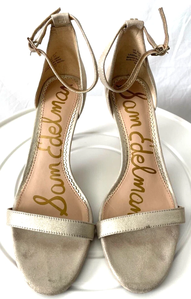 Sam Edleman Patti Womens Ankle Strap Beige Shinny Open Toe Heel Sandals sz 9 - Image 2 of 4