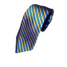 Ted Baker London Blue Gold Repp Stripe Italian Silk Necktie Neck Tie USA Made