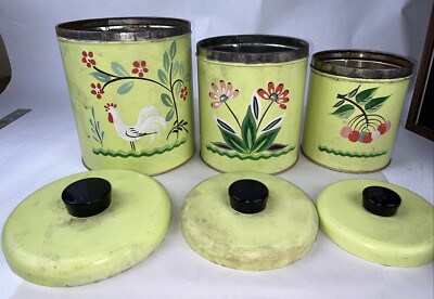Vintage Ransburg Rooster Chicken Canister Set of 3 Handpainted