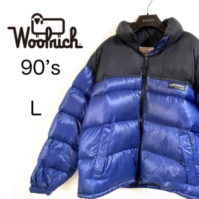 Used 90s Woolrich Down Jacket, Size L, Blue, Vintage, Excellent