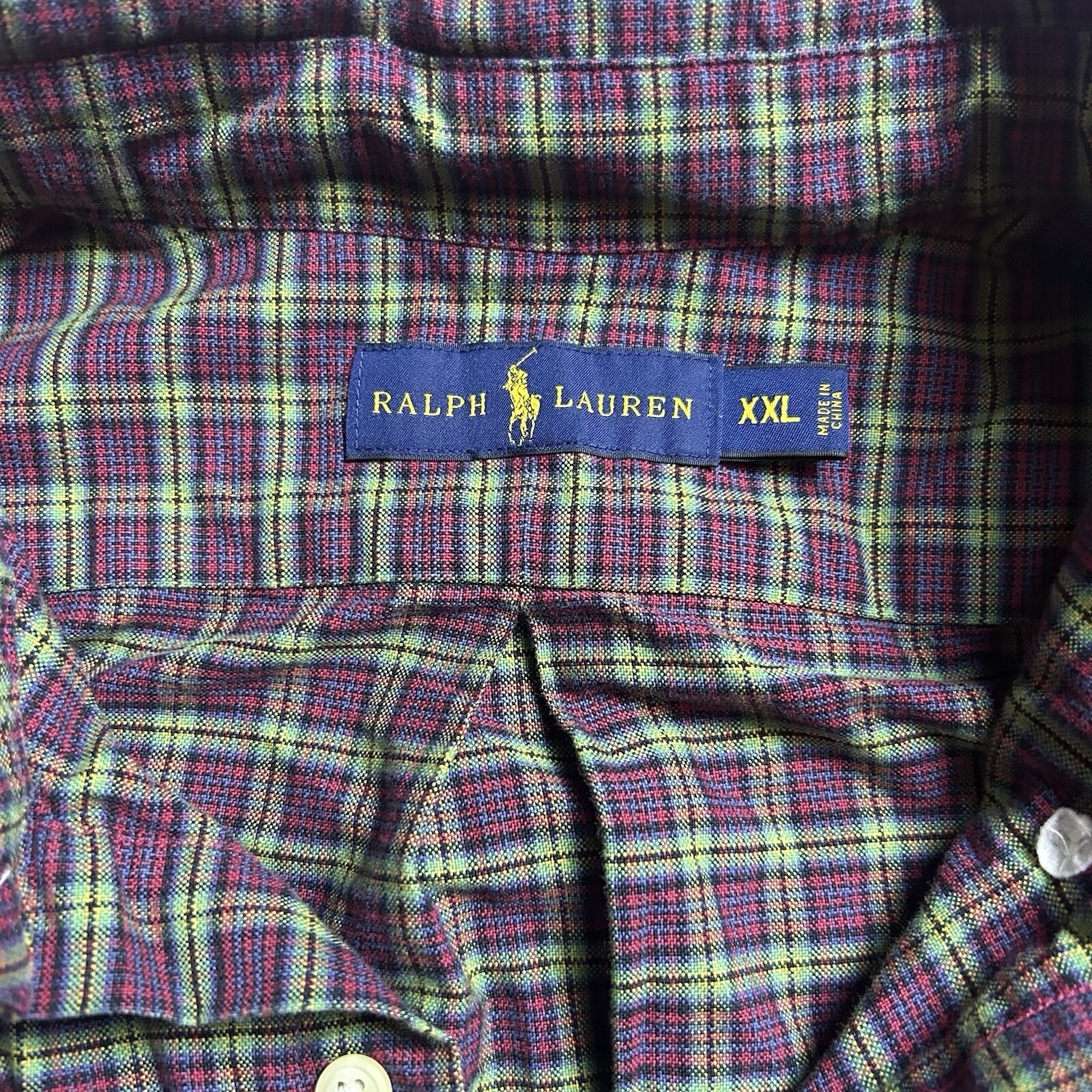 Ralph Lauren camicia abbottonata blu a quadri multicolore pony uomo XXL 2XL