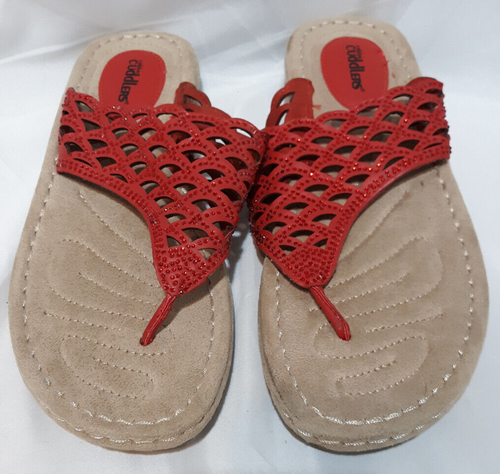 Cobbie Cuddlers Coretta Women 8.5W Tan w/ Red Cushion 1 1/2” Wedge Heel Sandals - Picture 2 of 7
