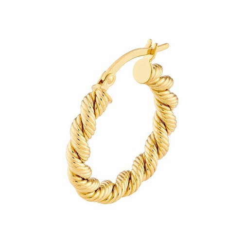 Rope Hoop Earrings For Women 14K Real Yellow Gold 15mm 20mm Hinged Twisted Hoops - Picture 5 of 9
