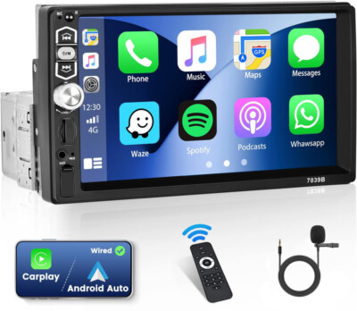 Single 1Din Car Stereo Radio For Apple/Android CarPlay 7'' Touch BT MP5 Player
