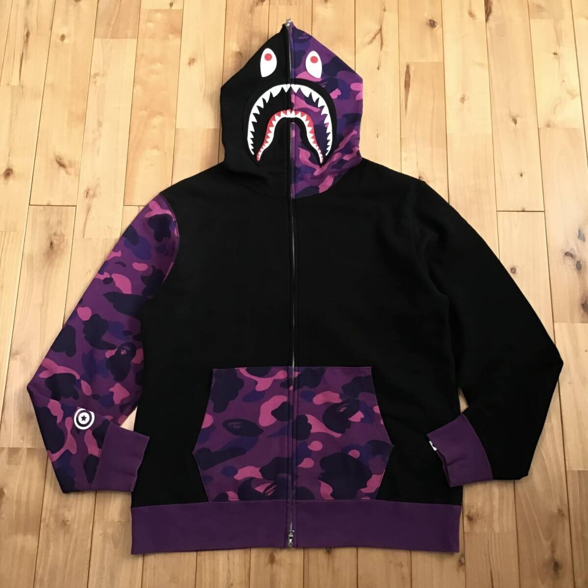 BAPE Black x purple camo shark full zip hoodie A Bathing Ape Size