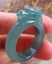 Certified Icy Green Natural A Jadeite Jade Dragon Ring NO. 12.5     102092 TS