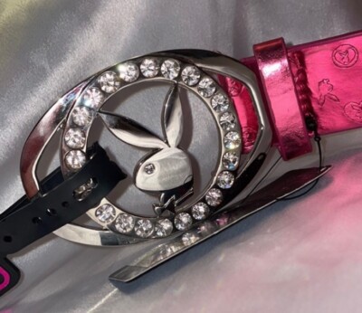 NWT RARE Y2K Rhinestone Playboy Bunny Buckle Metallic Pink  display picture 2
