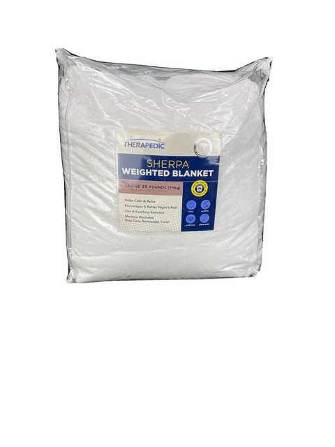 Therapedic Sherpa Weighted Blanket X-Large White 25 lbs w/ Removable