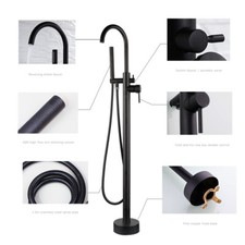 Bathtub Matte Black Faucet Tub Filler Mixer Floor Mount Taps Handheld Shower Kit
