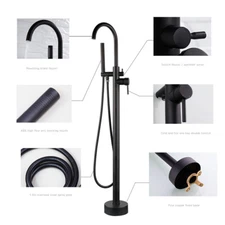 Black Bathtub Faucet Floor Mount Faucet Set Standing Bath Round Spout Mixer Taps