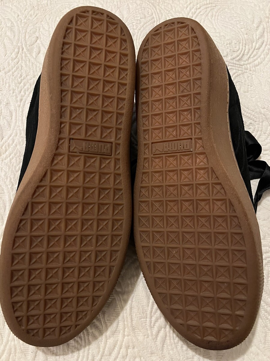 Puma Black Suede Vicky Platform Ribbon Lace Gum Sole Sneaker