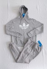 New Men's Adidas Originals Trefoil Fleece Sweatsuit  Grey  White  Size Medium
