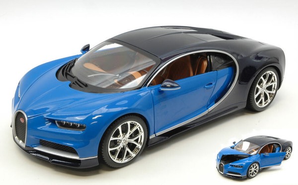 Burago 1/18 Bugatti Chiron 2016 Blau/Schwarz Modellbau Statisches Modell Diecast-image