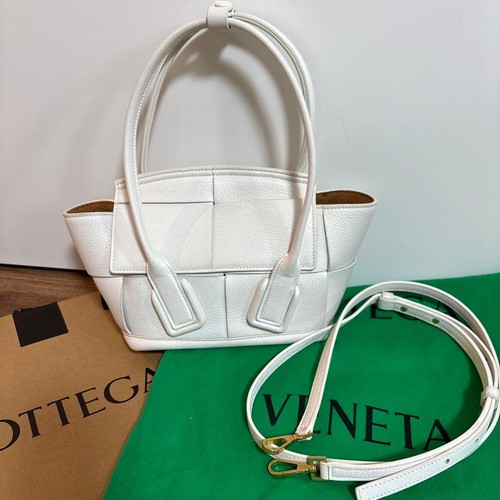 BOTTEGA VENETA Arco Mini Leather Handbag White Removable Strap