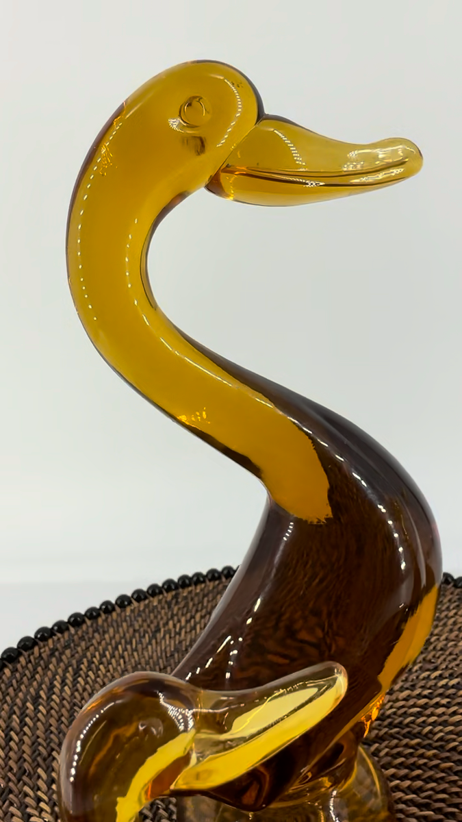 Viking Glass Amber Duck Set Epic MCM Art Glass Duck Figurines Set