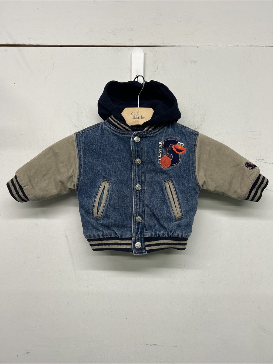 Vtg 90s Toddler Sesame Street Elmo Denim Bomber Jacket 12M