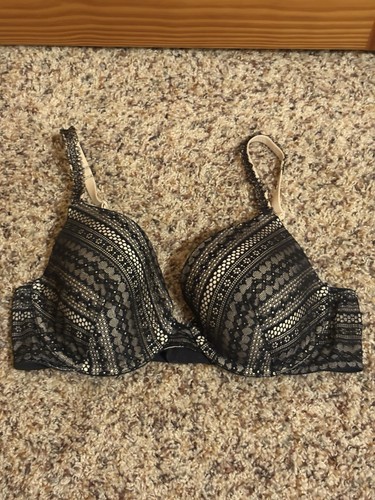 Victorias Secret Lined Perfect Coverage UW Bra Black Tan 36C NWOT!