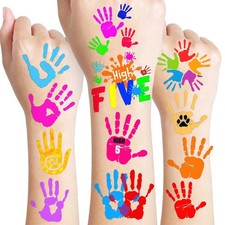 Hi Five Temporary Tattoos Pre-Cut for Kids   100 Colorful Hand High Five