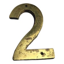 Vintage Salvaged Solid Brass House Apartment Number 2 Address Hardware 3" Tall