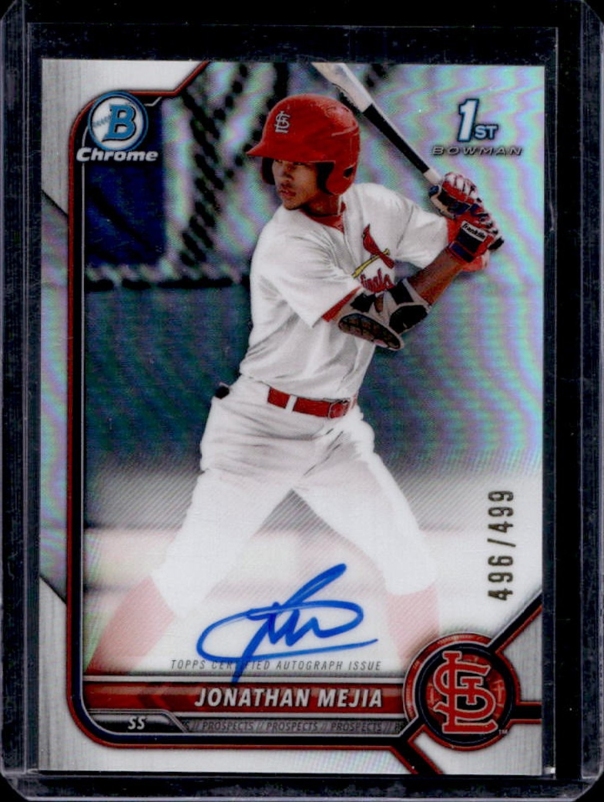 2022 Bowman Chrome Jonathan Mejia Auto Refractor 1st Prospect #/499 Cardinals