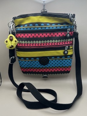 Kipling Crossbody Keiko Bag-Abstract Dot Print-Black Monkey Keychain-Triple Zip