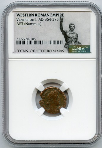 Antiker Roman Valentinian Münze Ad 364-375 Nummus NGC Echt Zertifikat - JR179