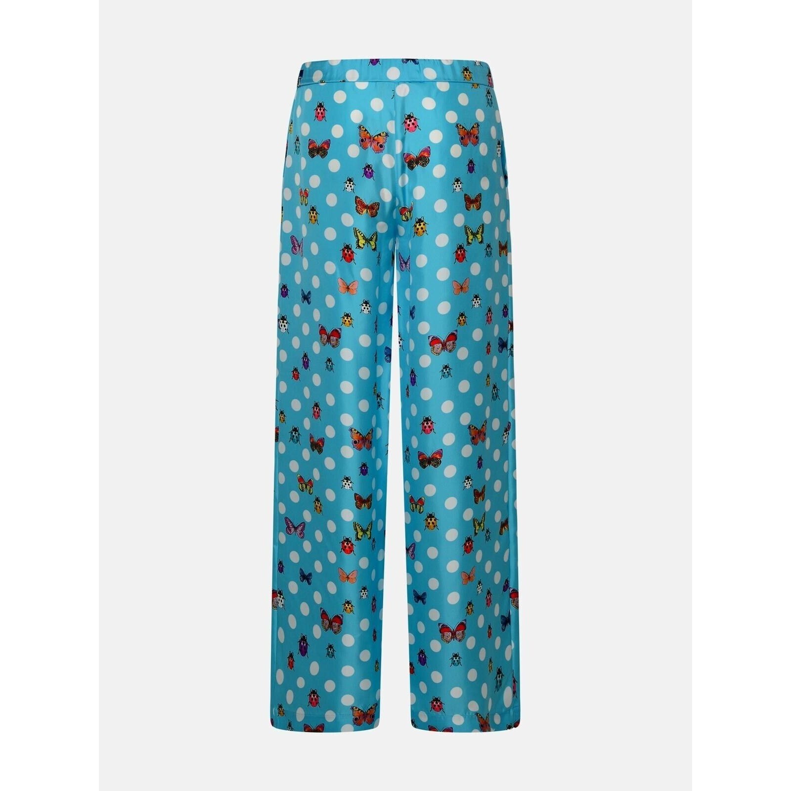 Versace Pants IT 40 US 4 Blue Butterflies Polka Dot Silk Wide-Leg NWT $1,825 image 3