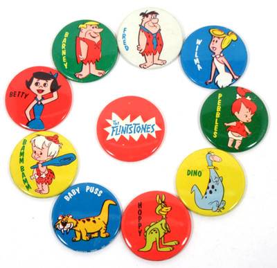 The Flintstones Pinback Buttons Pins Complete Set Dino Baby Puss Hoppy Vtg 70s