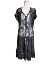 Sheer Black Lace Duster Kimono Cardigan Boho Festival Gothic Midi Witchy Fairy