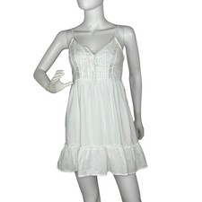 Babydoll Mini Dress Smocked Eyelet Lace Ruffle Coquette Cottage White Sz S