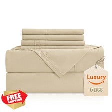 CozySmile King Sheet Set Beige, 6pc Silky Soft 16" Deep Pocket Cooling