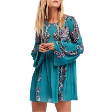 Free People Intimately Symphony Sheer Jade Green Slip Dress Bell Sleeves sz S