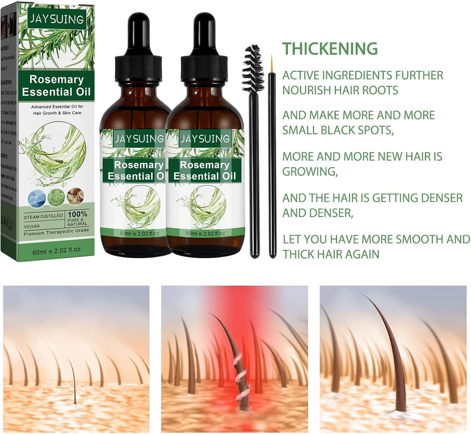 2Pcs Olio Di Rosmarino per Capelli 60 Ml - Accelera La Crescita Dei Capelli, Ada - Immagine 4 di 4