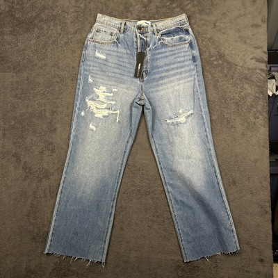 Fashion Nova Girl Crush 90 s Dad Jeans Size 11 Medium Wash Distressed Ripped NWT