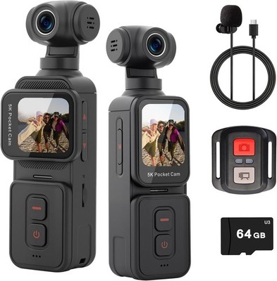 5K Pocket Vlogging Camera with Face Tracking, 64GB Card | Vlog Body POV Camera