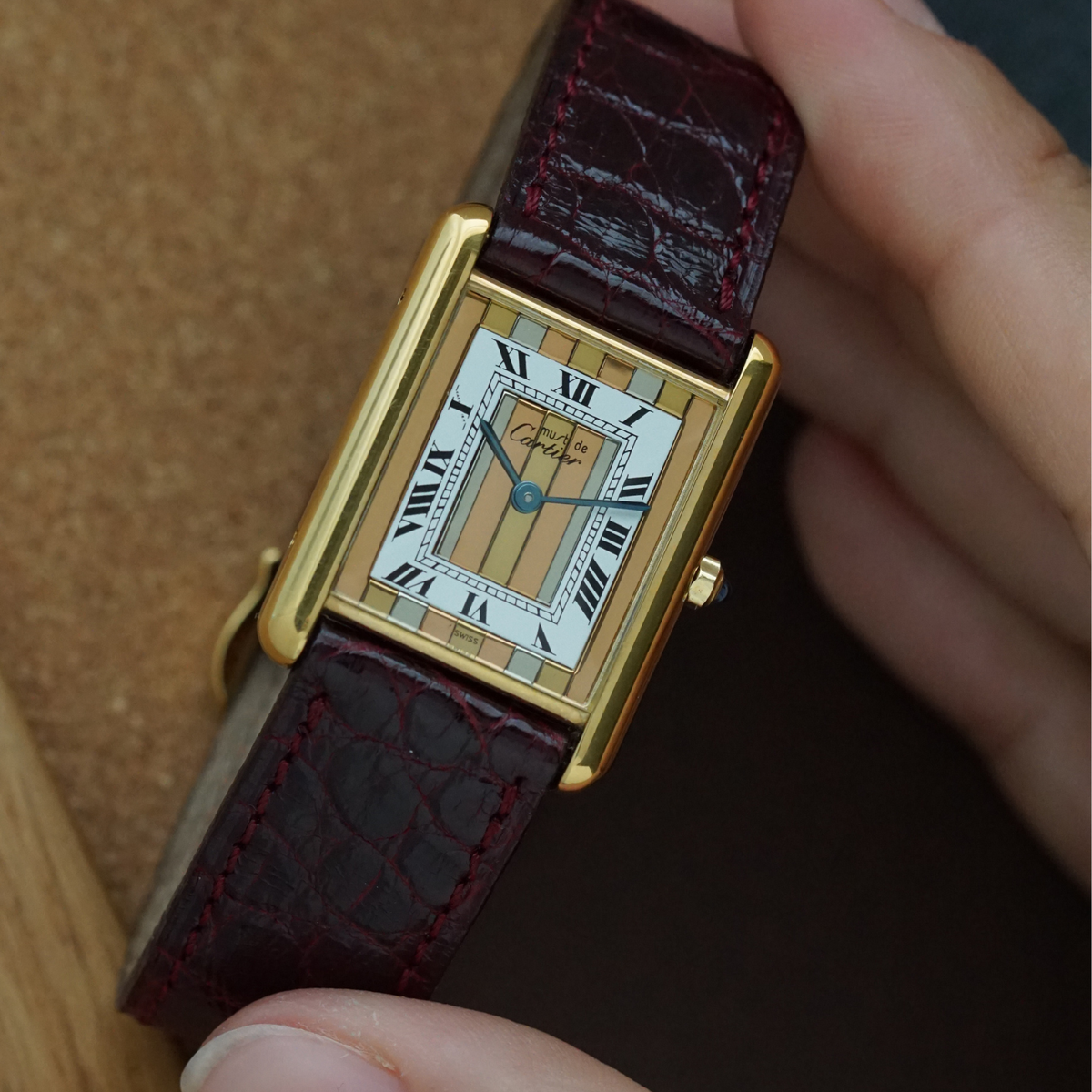 【正規品】レディースCartier Tank Quartz Vermeil腕時計 Cartier Tank Must Vermeil Tricolor Enamel Dial Quartz Service