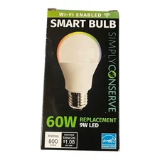 Wi-Fi Enabled Smart Bulb 60w Replacement 9w LED Simply Conserve A19