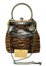Patricia Nash Novella Frame Leather Tiger Striped Purse Kiss Lock 10th Ann Ed