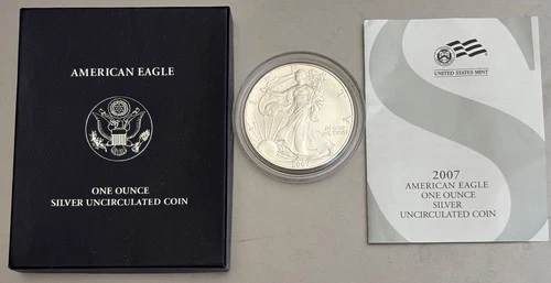 2007-W Burnished American .9999 Silver Eagle +COA in Box-1 oz Coin Uncirculated