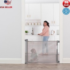 Retractable Baby Gate Safety Barrier Expands 50in Lock Indicator Easy Install US
